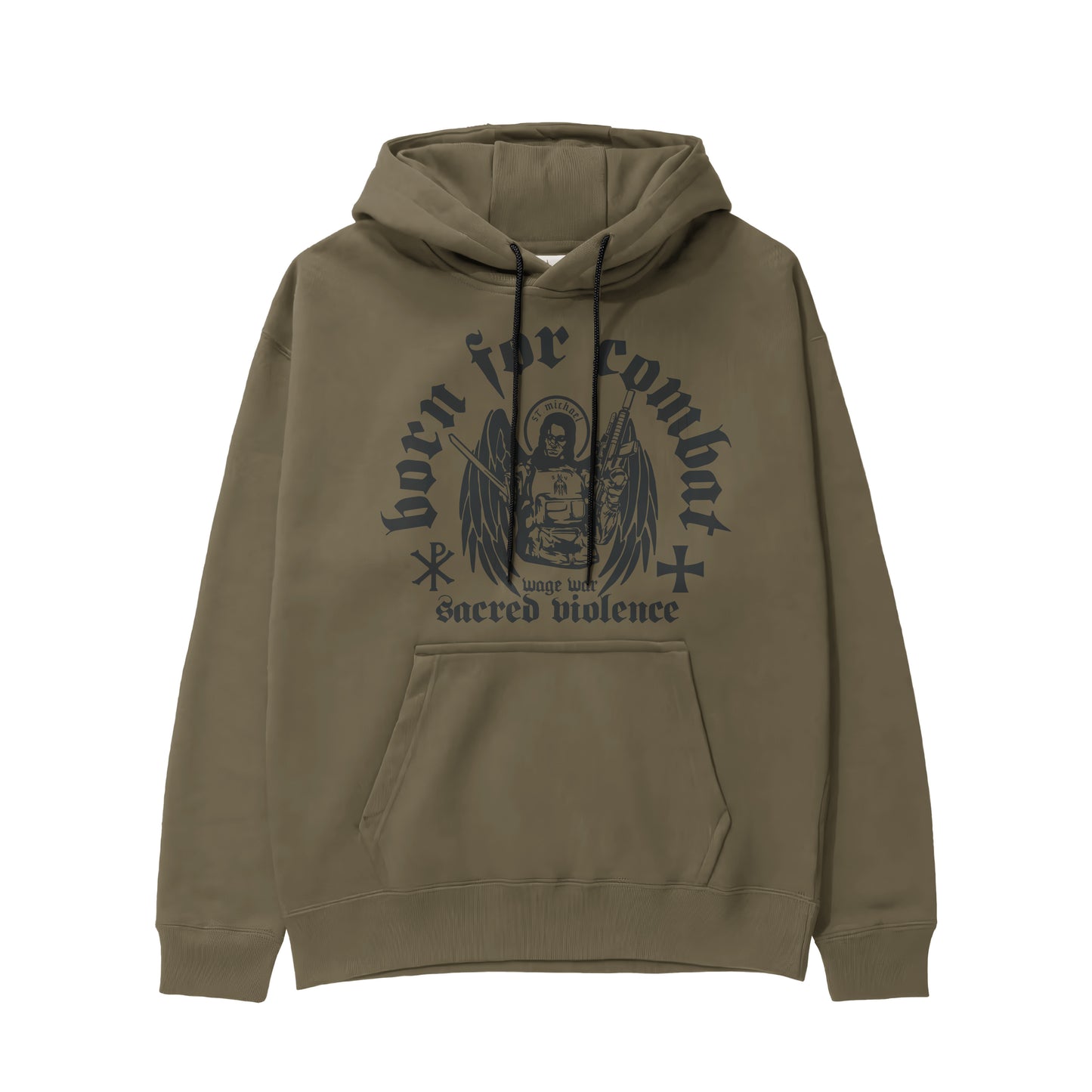 Christian Hoodie for men with Saint Michael the Archangel and an m4 rifle